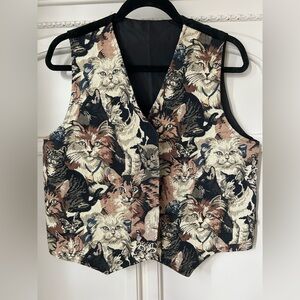Y2K Embroidered Cat Vest Womens Artsy Retro Hipster Cottage Phoebe Grandma